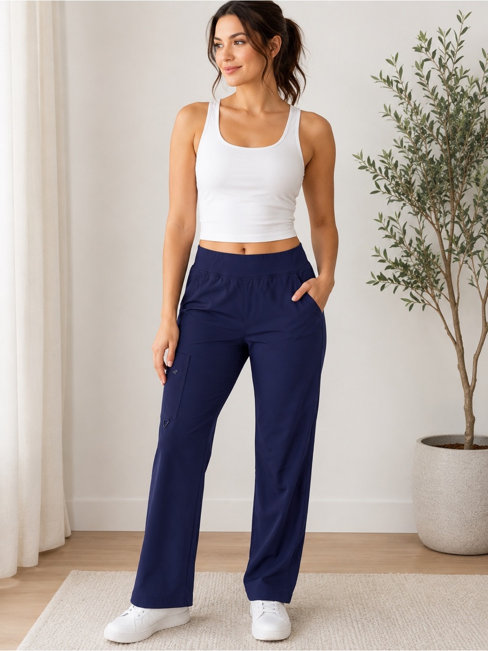 Med Couture Activate Scrub Pants Women’s Large Navy Stretch Straight Leg Cargo